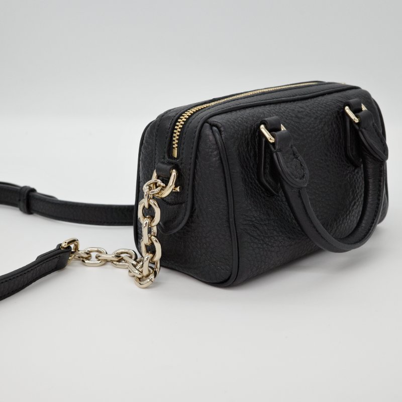 【超級新✨✨台灣購證配件齊全】GUCCI EMBLEM MINI  黑色 牛皮壓花 迷你波士頓 兩用 手提包 斜背包-3