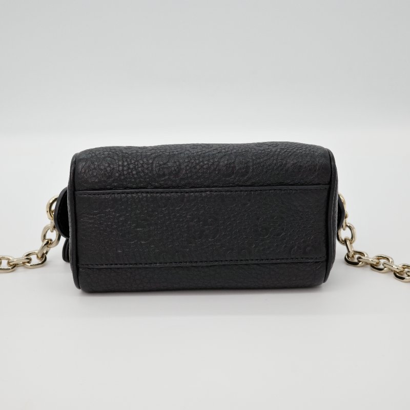 【超級新✨✨台灣購證配件齊全】GUCCI EMBLEM MINI  黑色 牛皮壓花 迷你波士頓 兩用 手提包 斜背包-4