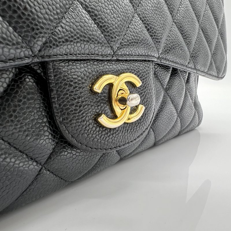 CHANEL 香奈兒經典黑金荔枝皮口蓋包|33cm大號Maxi|-5