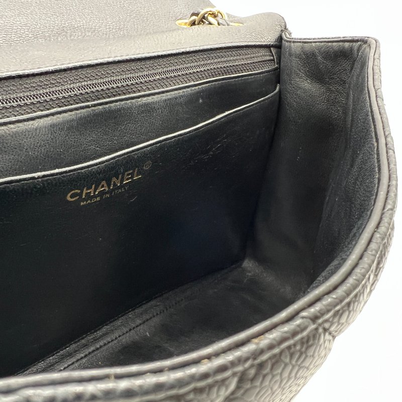 CHANEL 香奈兒經典黑金荔枝皮口蓋包|33cm大號Maxi|-9