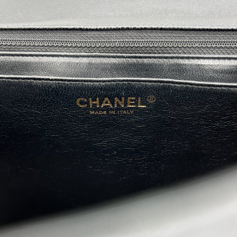 CHANEL 香奈兒經典黑金荔枝皮口蓋包|33cm大號Maxi|-10