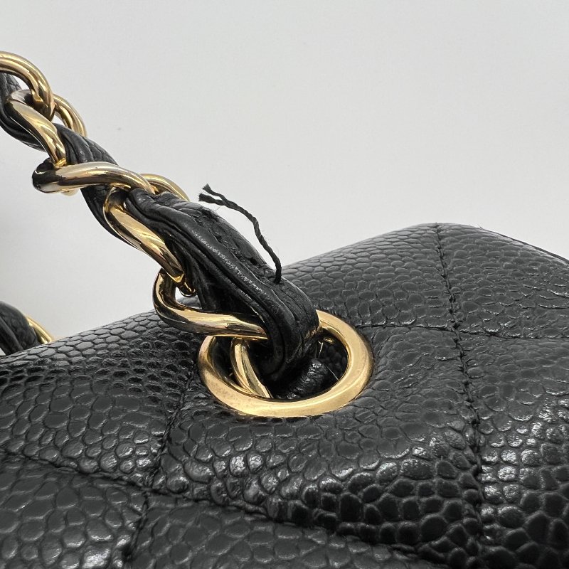CHANEL 香奈兒經典黑金荔枝皮口蓋包|33cm大號Maxi|-17