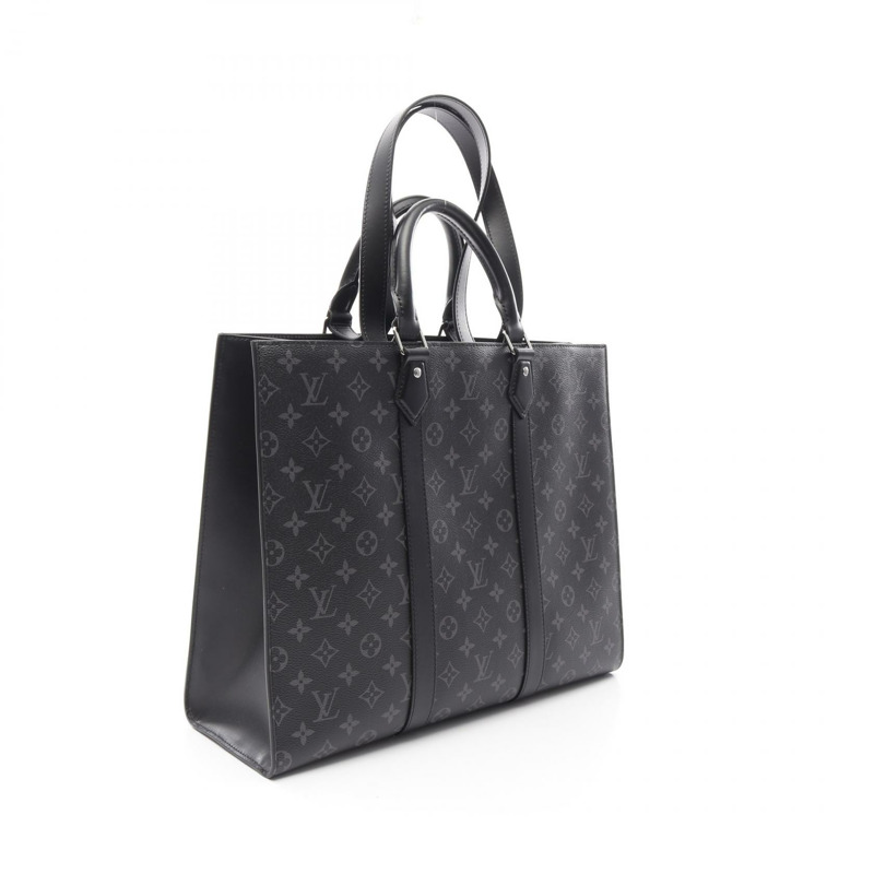 LOUIS VUITTON Sac Plat 24H Monogram Eclipse 手提包 M47059 PVC 塗層帆布皮革黑色二手男款-1