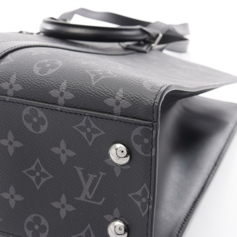 LOUIS VUITTON Sac Plat 24H Monogram Eclipse 手提包 M47059 PVC 塗層帆布皮革黑色二手男款-5