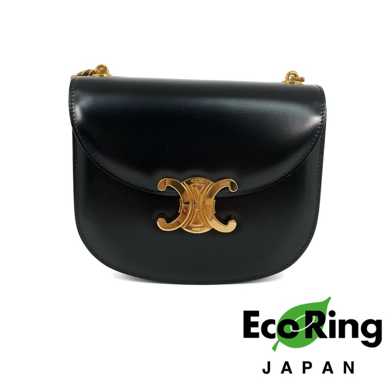 △ Celine 思琳 Black Calfskin Triomphe Chain Shoulder Bag 黑色滑面小牛皮鎖鏈斜挎袋 - 257010465-0