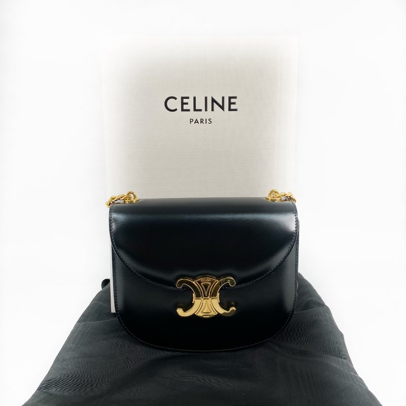 △ Celine 思琳 Black Calfskin Triomphe Chain Shoulder Bag 黑色滑面小牛皮鎖鏈斜挎袋 - 257010465-1