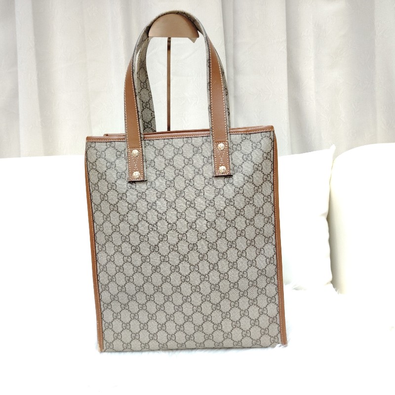 GUCCI Signature 咖啡色拼鳥木色 老花 塗層帆布 小號 豎版-1