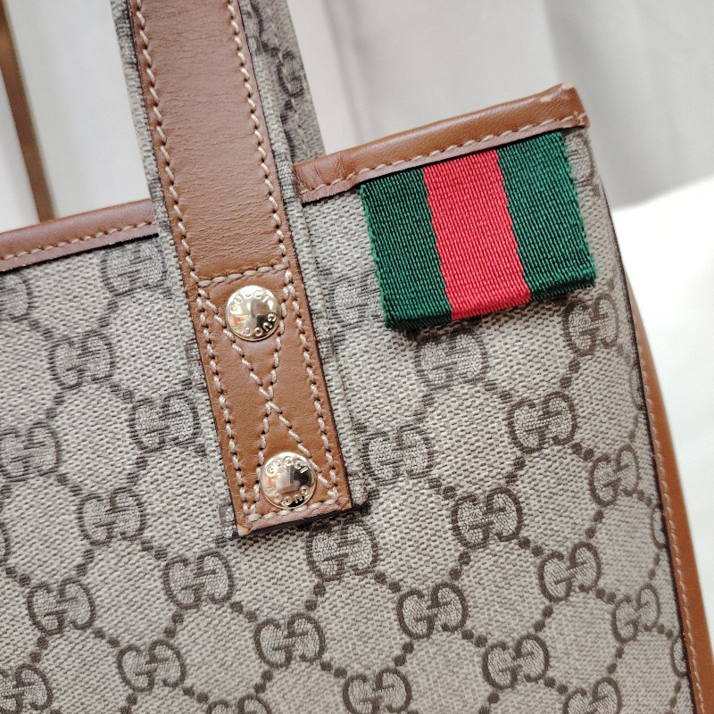 GUCCI Signature 咖啡色拼鳥木色 老花 塗層帆布 小號 豎版-3