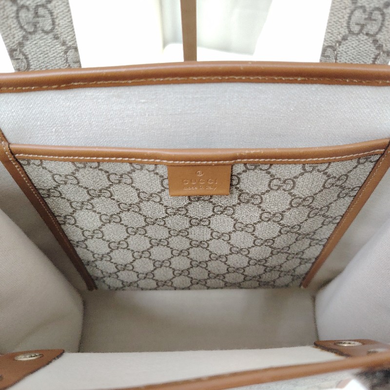 GUCCI Signature 咖啡色拼鳥木色 老花 塗層帆布 小號 豎版-4