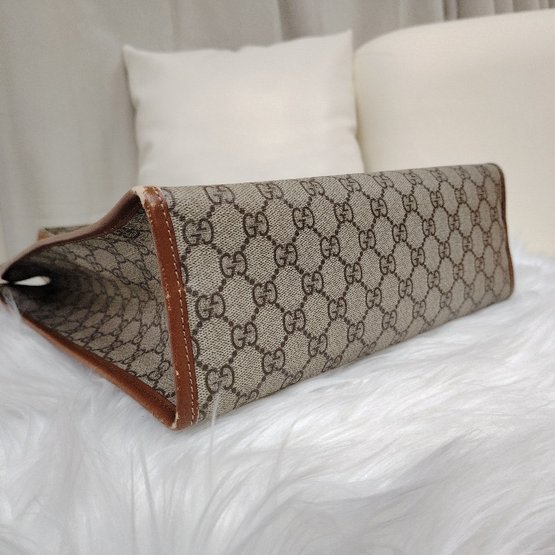 GUCCI Signature 咖啡色拼鳥木色 老花 塗層帆布 小號 豎版-5