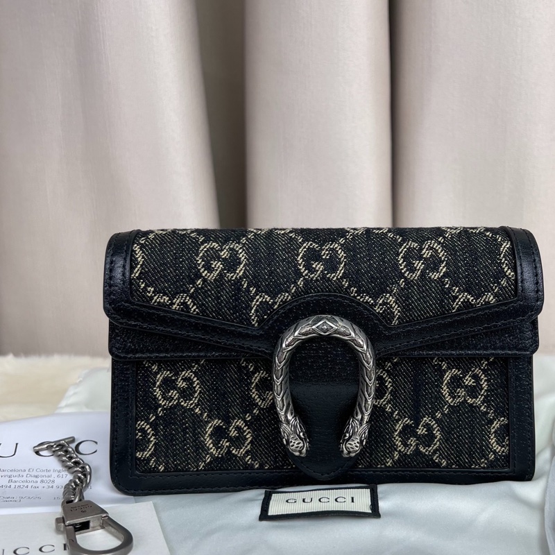 Gucci 酒神 丹寧黑色牛仔鏈條包mini-0