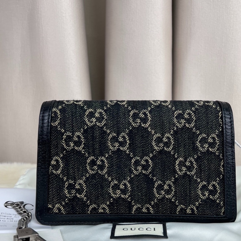 Gucci 酒神 丹寧黑色牛仔鏈條包mini-3