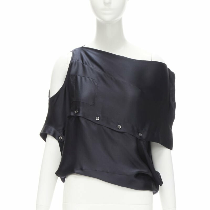 MAISON MARGIELA 2005 Vintage 100% silk black sideways off shoulder top IT42 M-2