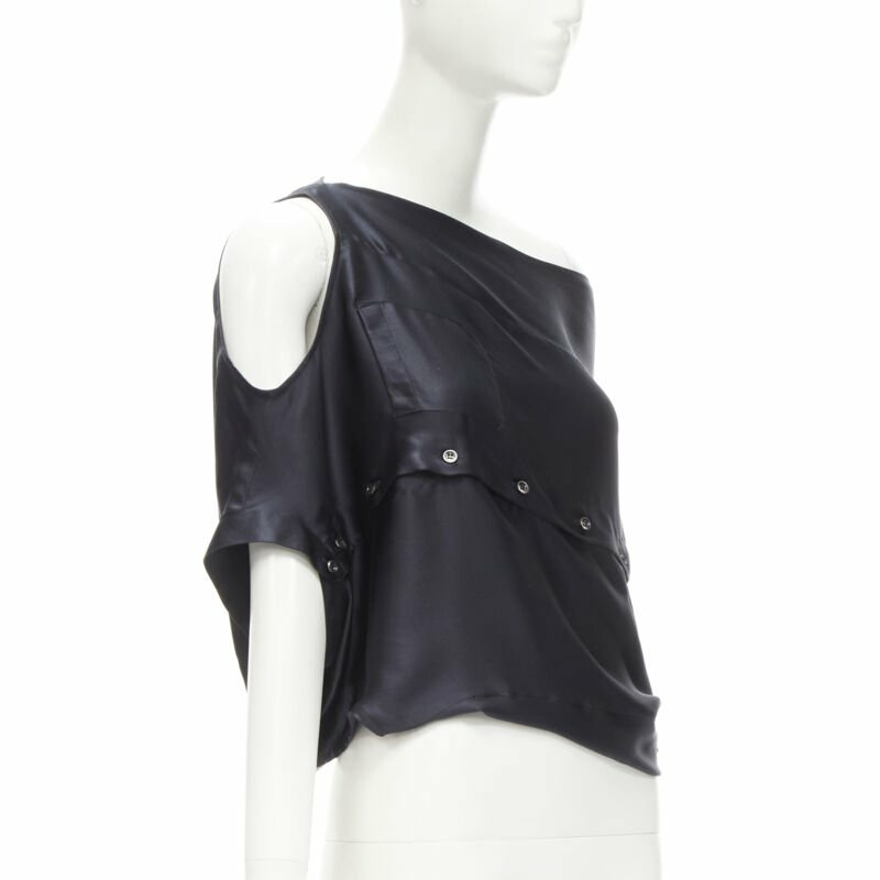 MAISON MARGIELA 2005 Vintage 100% silk black sideways off shoulder top IT42 M-3