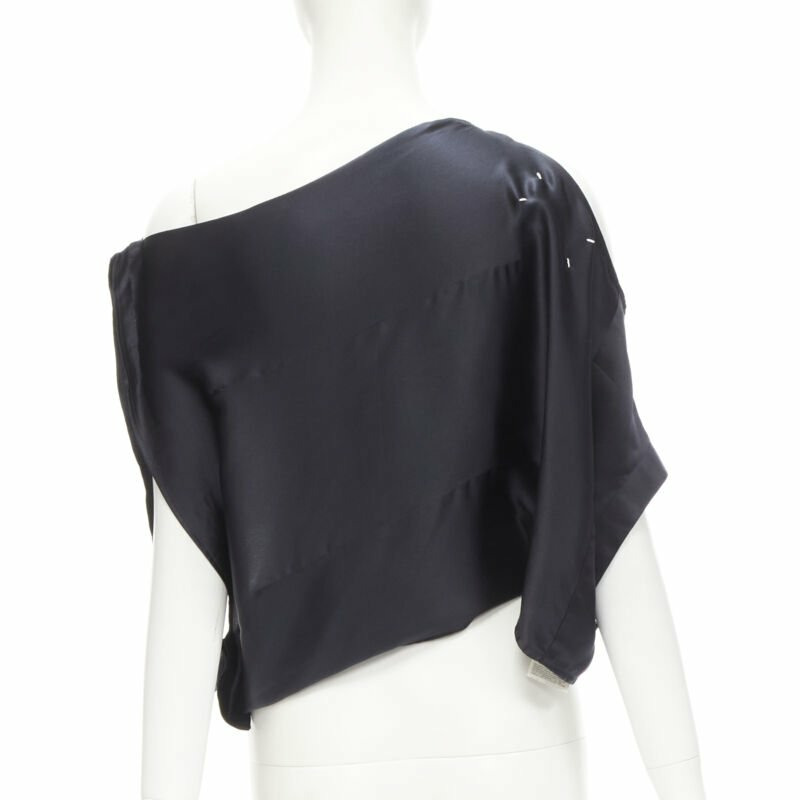 MAISON MARGIELA 2005 Vintage 100% silk black sideways off shoulder top IT42 M-5
