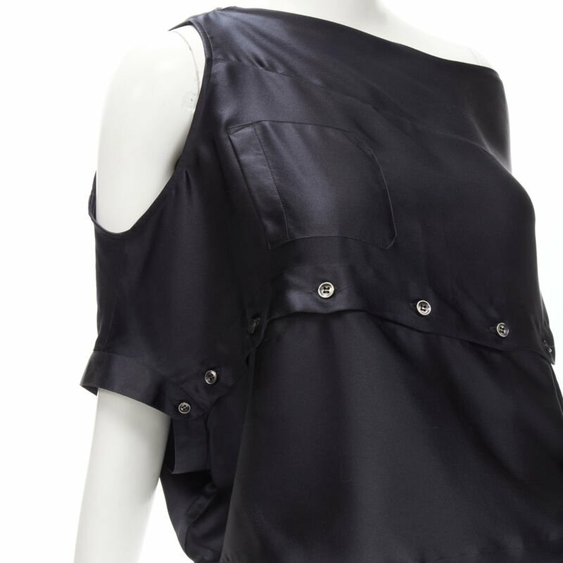 MAISON MARGIELA 2005 Vintage 100% silk black sideways off shoulder top IT42 M-7