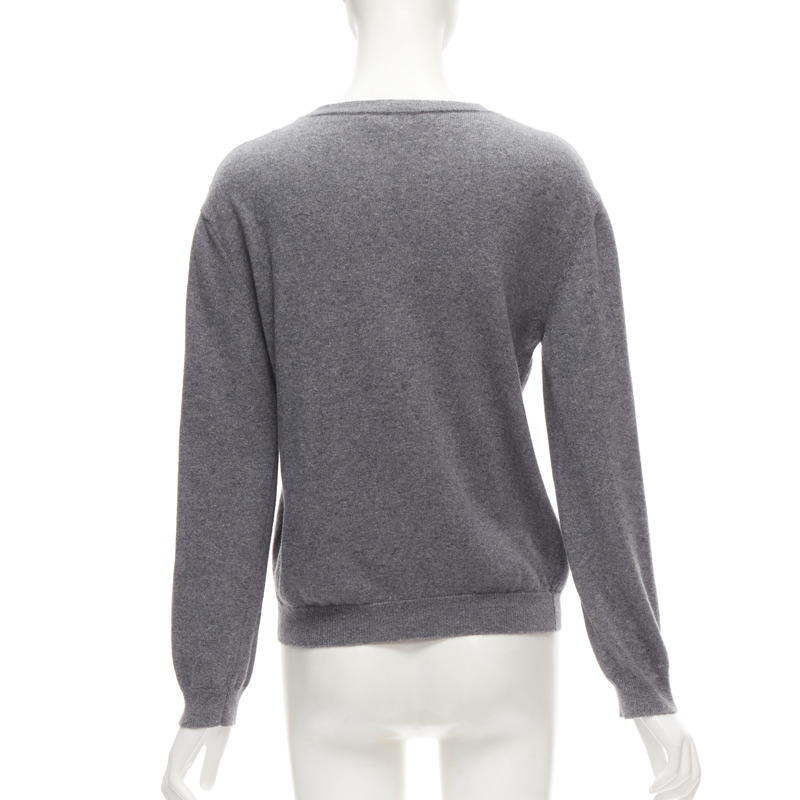 VALENTINO grey virgin wool cashmere pink cursive graphic logo sweater top M-4