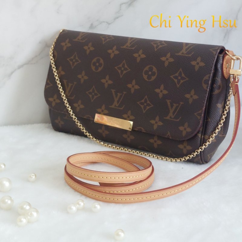 LV 經典老花M40718 🎀現品實拍 🎀 Favorite MM 經典花紋鍊條肩背包 斜背包~二手-1