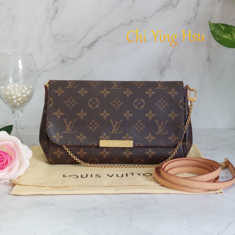 LV 經典老花M40718 🎀現品實拍 🎀 Favorite MM 經典花紋鍊條肩背包 斜背包~二手-3