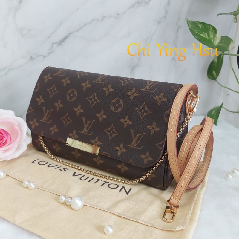 LV 經典老花M40718 🎀現品實拍 🎀 Favorite MM 經典花紋鍊條肩背包 斜背包~二手-5