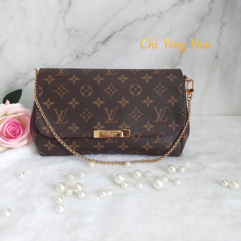 LV 經典老花M40718 🎀現品實拍 🎀 Favorite MM 經典花紋鍊條肩背包 斜背包~二手-17