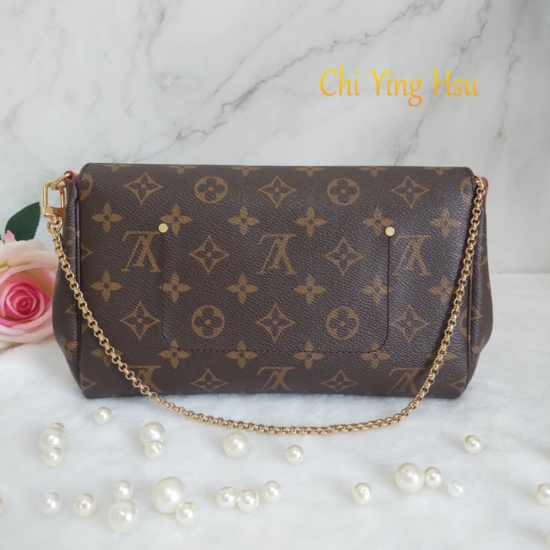 LV 經典老花M40718 🎀現品實拍 🎀 Favorite MM 經典花紋鍊條肩背包 斜背包~二手-20
