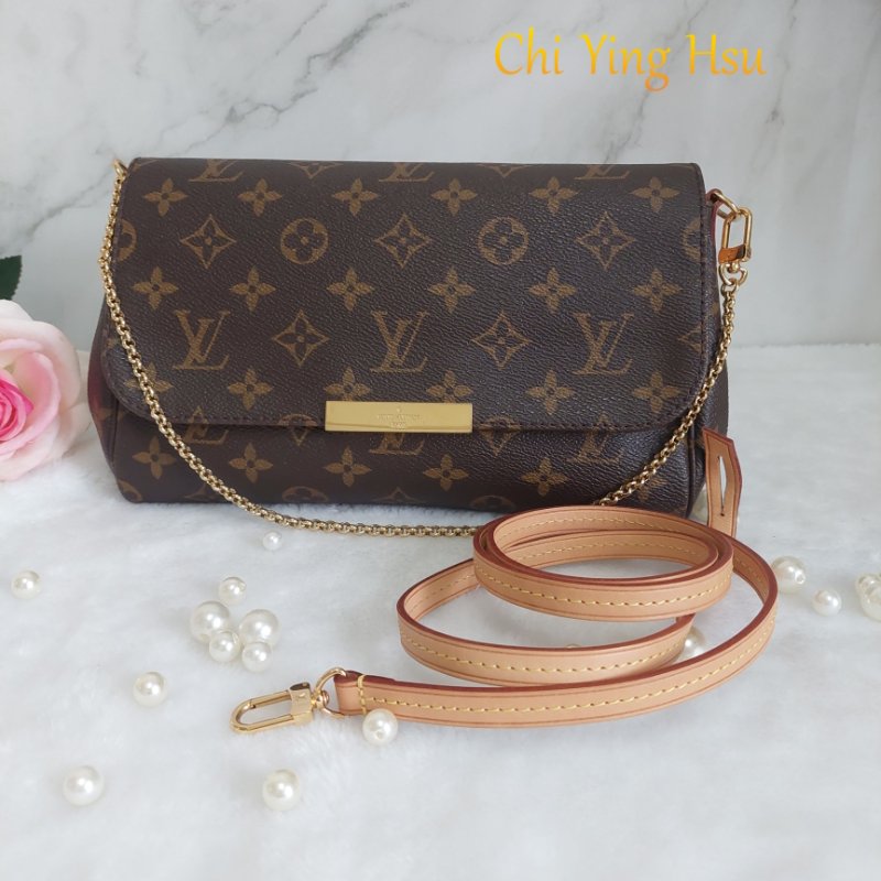 LV 經典老花M40718 🎀現品實拍 🎀 Favorite MM 經典花紋鍊條肩背包 斜背包~二手-48