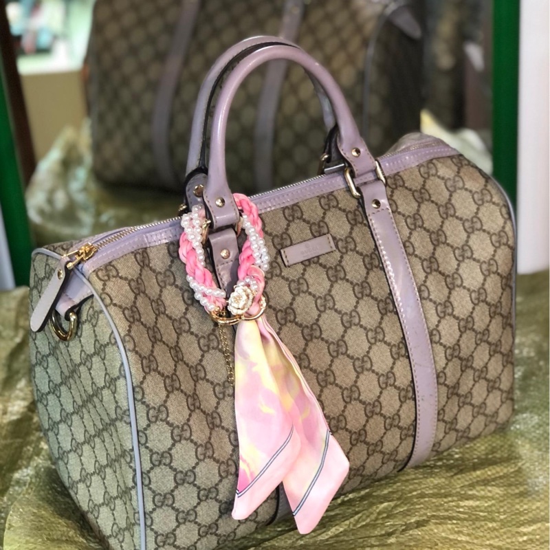 Gucci 金扣波士頓包灰色/紫色-0