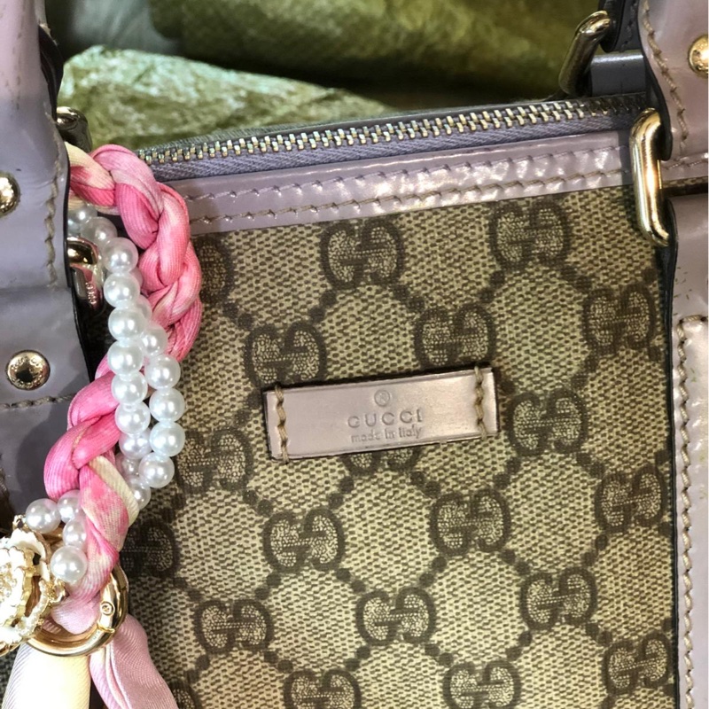 Gucci 金扣波士頓包灰色/紫色-1