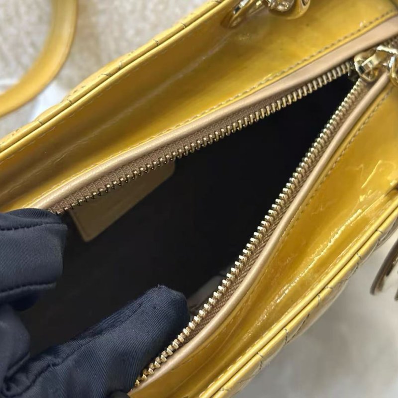 Dior 姜黃色金扣漆皮五格黛妃包 手提斜背包98新 配件塵袋保卡-1