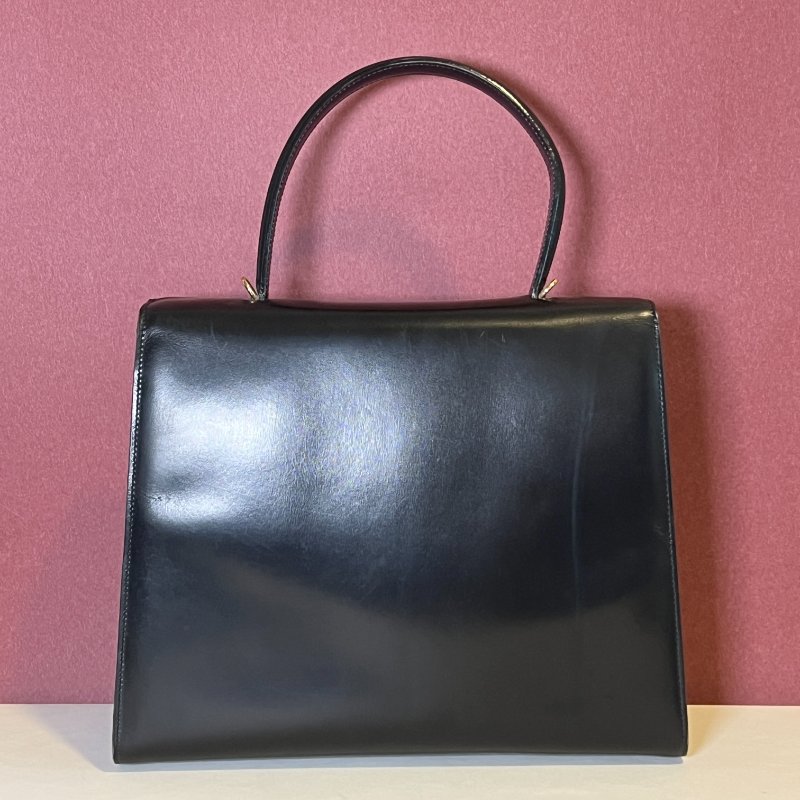 Celine席琳獨特開蓋設計黑色皮革中古手提袋肩背包 日本vintage-14