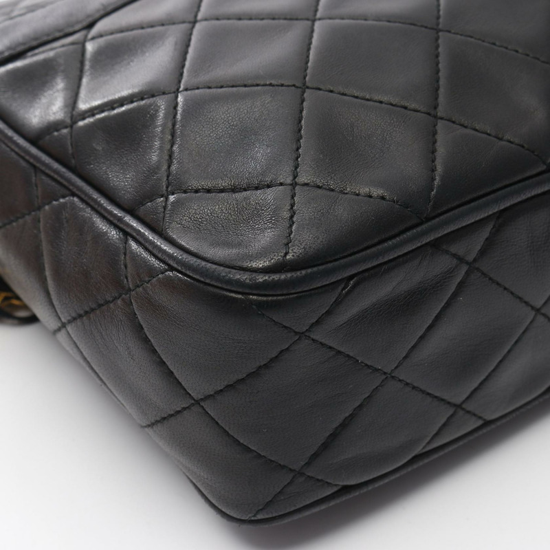 CHANEL 菱格紋鏈條單肩包 小羊皮 綿羊皮 黑色 二手 女士 GHW-5