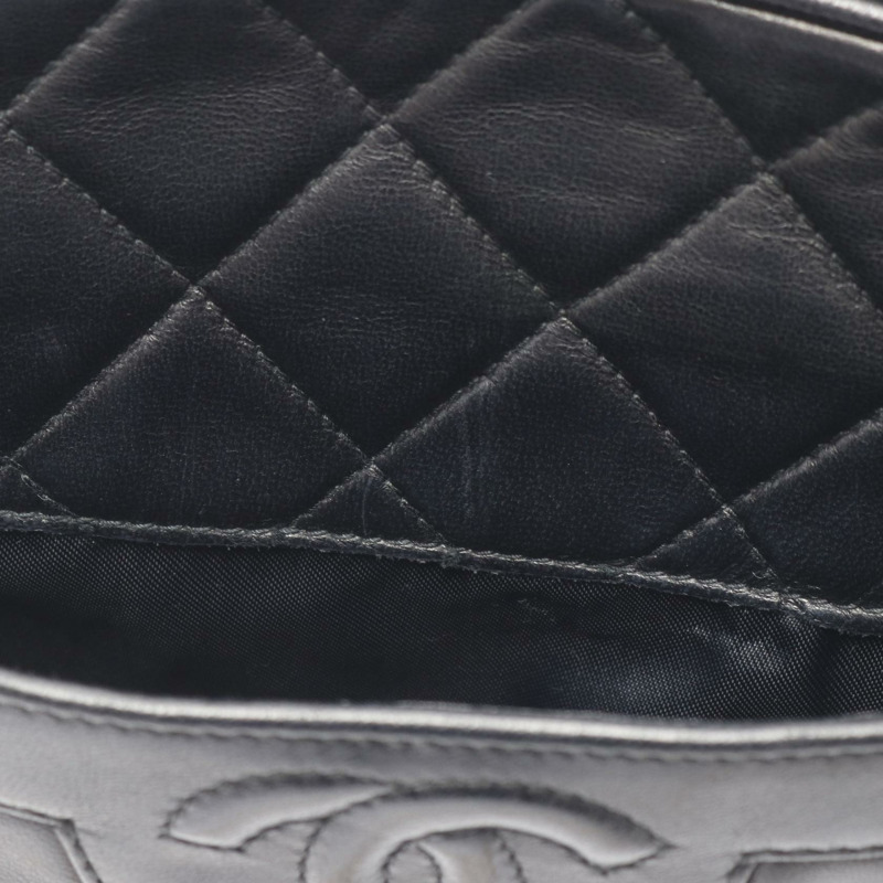 CHANEL 菱格紋鏈條單肩包 小羊皮 綿羊皮 黑色 二手 女士 GHW-10