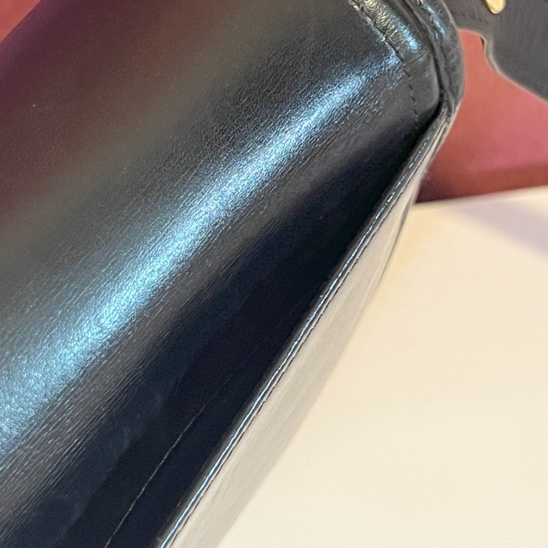 Longchamp金屬logo黑色皮革斜孭袋腋下包肩背袋 日本中古Vintage-6
