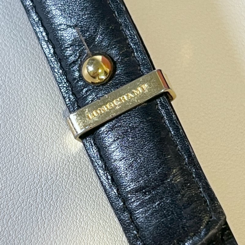 Longchamp金屬logo黑色皮革斜孭袋腋下包肩背袋 日本中古Vintage-7