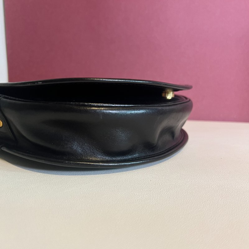 Longchamp金屬logo黑色皮革斜孭袋腋下包肩背袋 日本中古Vintage-10