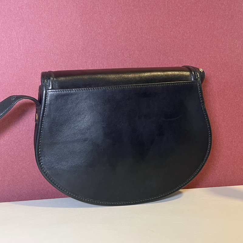 Longchamp金屬logo黑色皮革斜孭袋腋下包肩背袋 日本中古Vintage-11