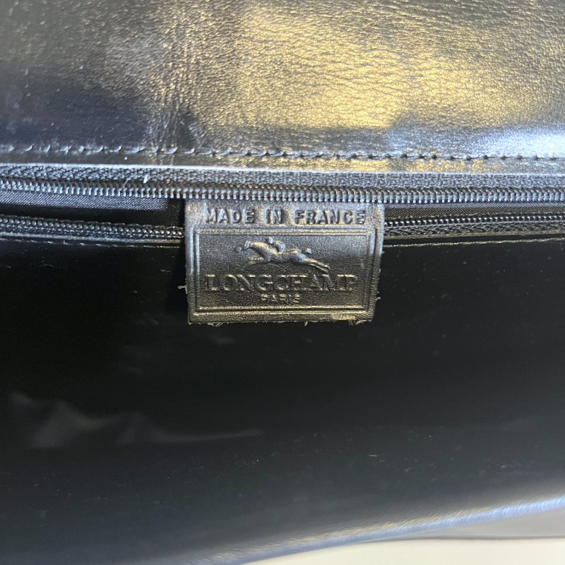 Longchamp金屬logo黑色皮革斜孭袋腋下包肩背袋 日本中古Vintage-12