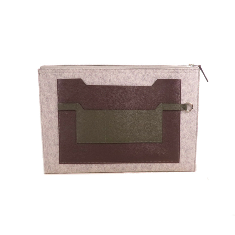 HERMES 【激減優惠】羊毛/Epsom皮革TooDoo 37手拿包-0