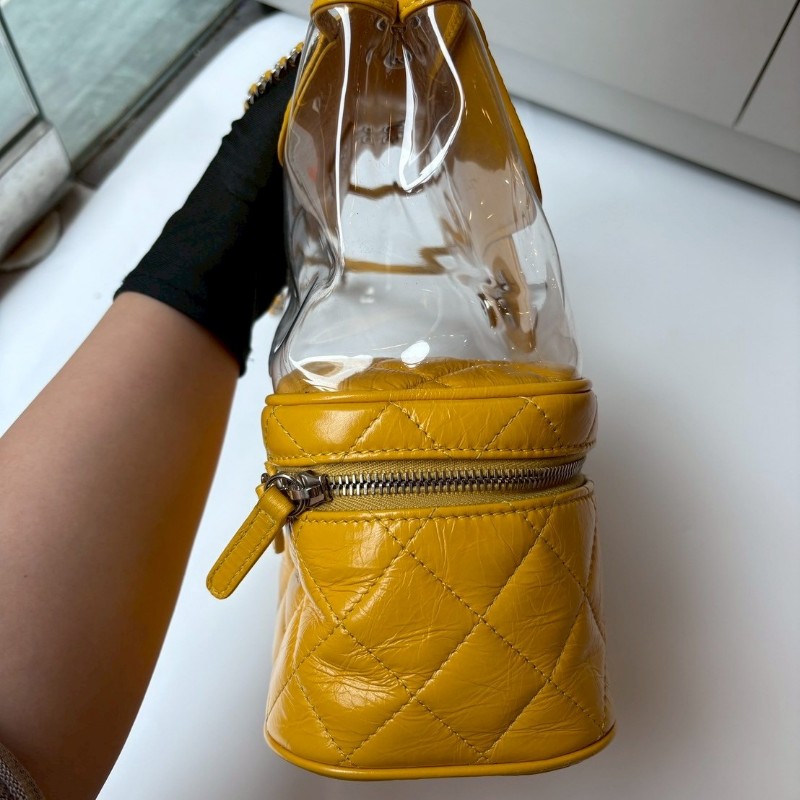 Chanel 銀鍊雙層黃色/透明肩側兩用包-12