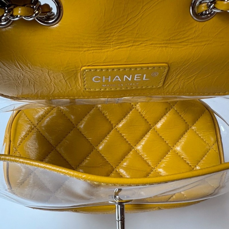 Chanel 銀鍊雙層黃色/透明肩側兩用包-19