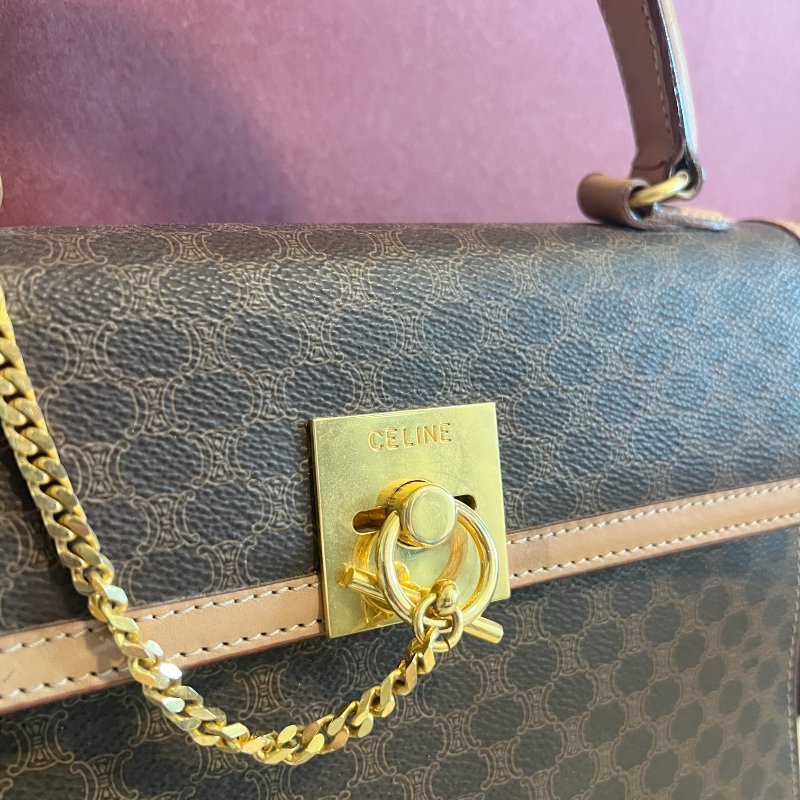 Celine Kelly凱旋門啡色手提包肩背側肩袋 送肩帶 中古vintage-1