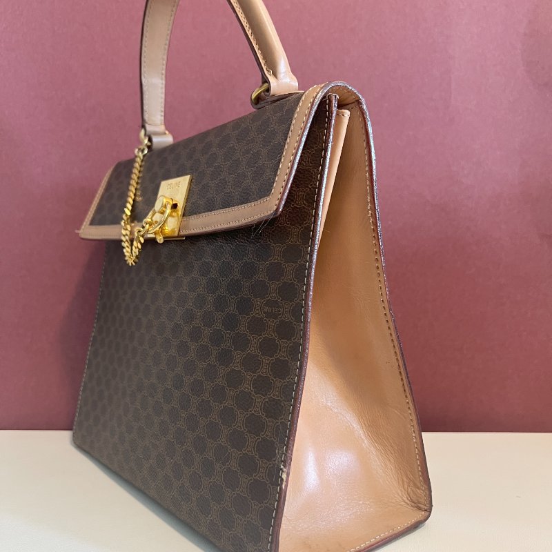 Celine Kelly凱旋門啡色手提包肩背側肩袋 送肩帶 中古vintage-2