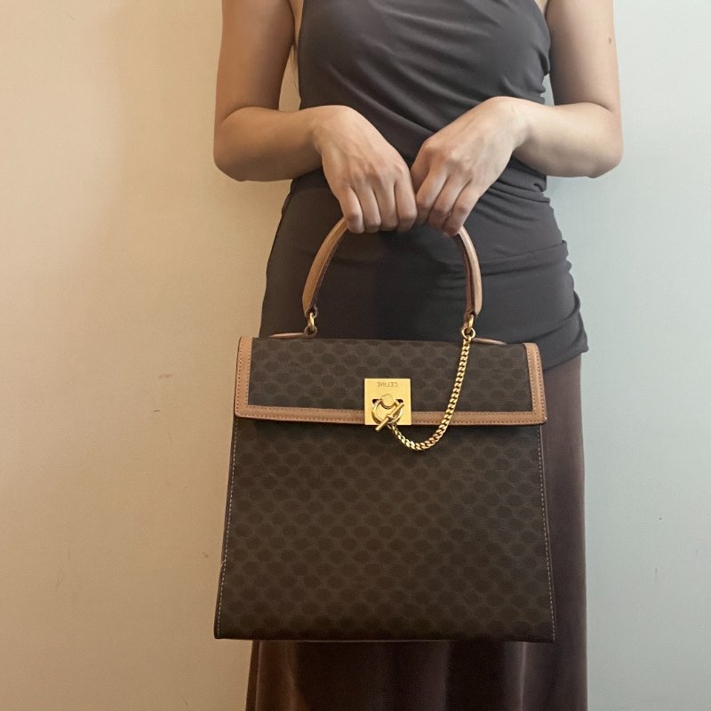 Celine Kelly凱旋門啡色手提包肩背側肩袋 送肩帶 中古vintage-7