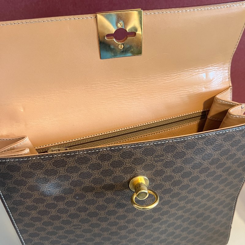 Celine Kelly凱旋門啡色手提包肩背側肩袋 送肩帶 中古vintage-8