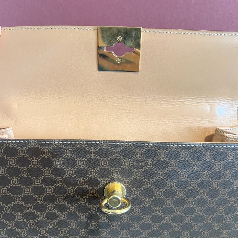 Celine Kelly凱旋門啡色手提包肩背側肩袋 送肩帶 中古vintage-10