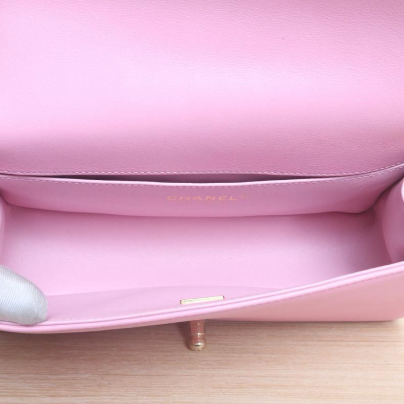 CHANEL(香奈兒) Leboy 中號 25cm 粉紅色  晶片開 金扣 V紋-4