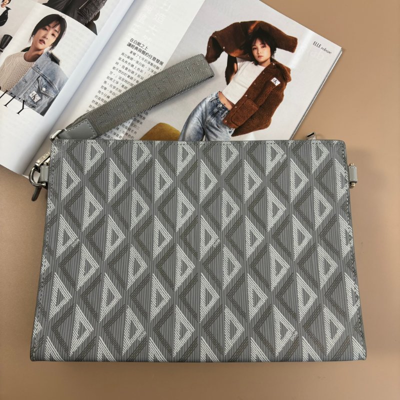 ::Christian Dior:: A5灰色CD Diamond帆布銀色LOGO手拿包-0