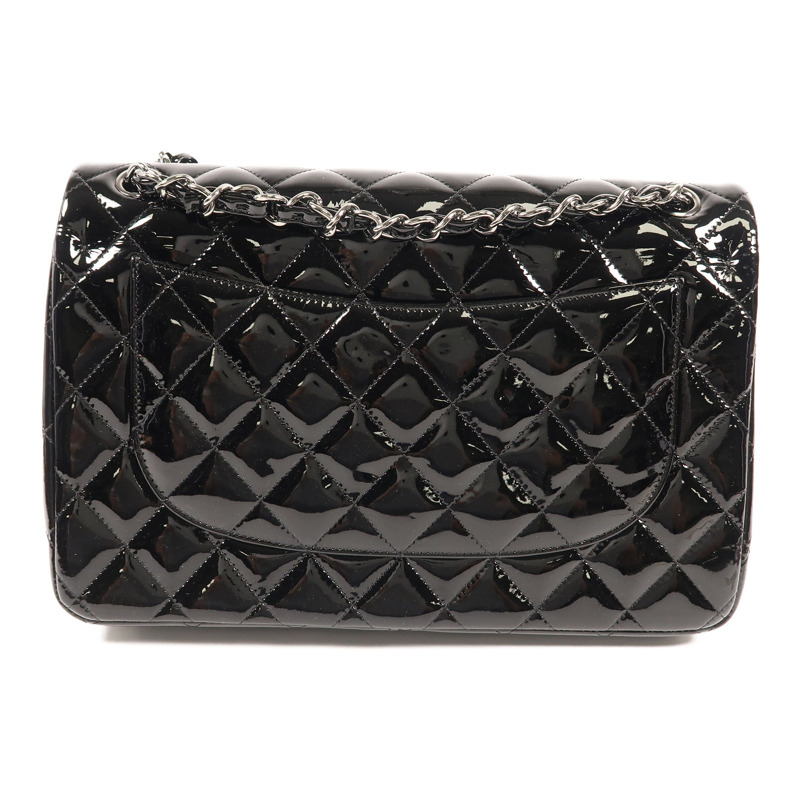 CHANEL 漆皮皮革Large Classic銀扣鏈帶肩背袋-1