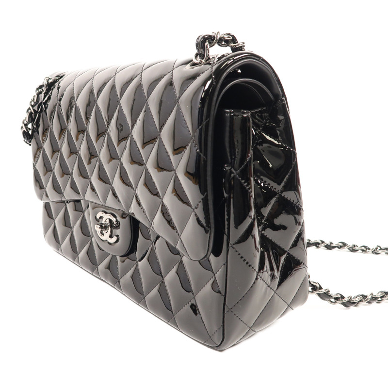 CHANEL 漆皮皮革Large Classic銀扣鏈帶肩背袋-2